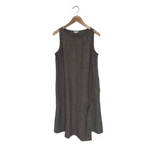 J Jill Linen Dress Size Medium Petite Grey Taupe Midi Asymmetrical Flowy Neutral